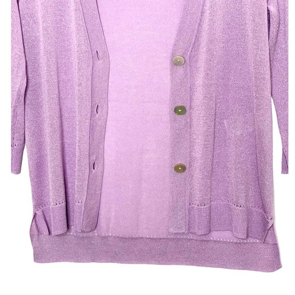 Chico’s Lilac Pastel Metallic 3/4 Sleeve Cardigan Sweater - Picture 5 of 11
